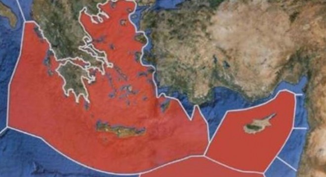 Rum TV sinde yayınlanan harita Türkiye’nin de Akdeniz ve Ege’deki tüm haklarını yok sayıyor