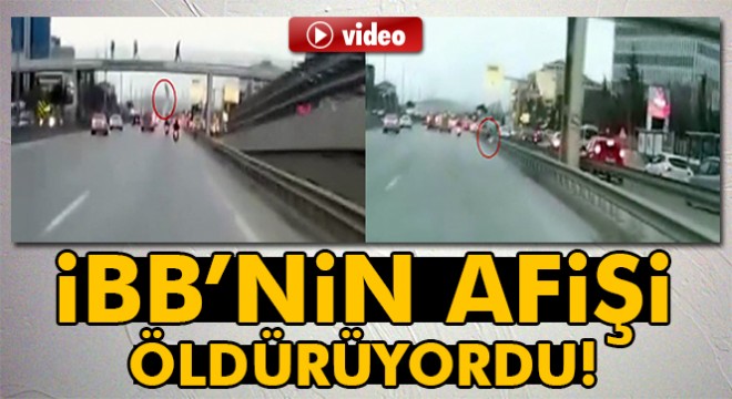 Üzerine pankart düşen motosikletli ölümden döndü